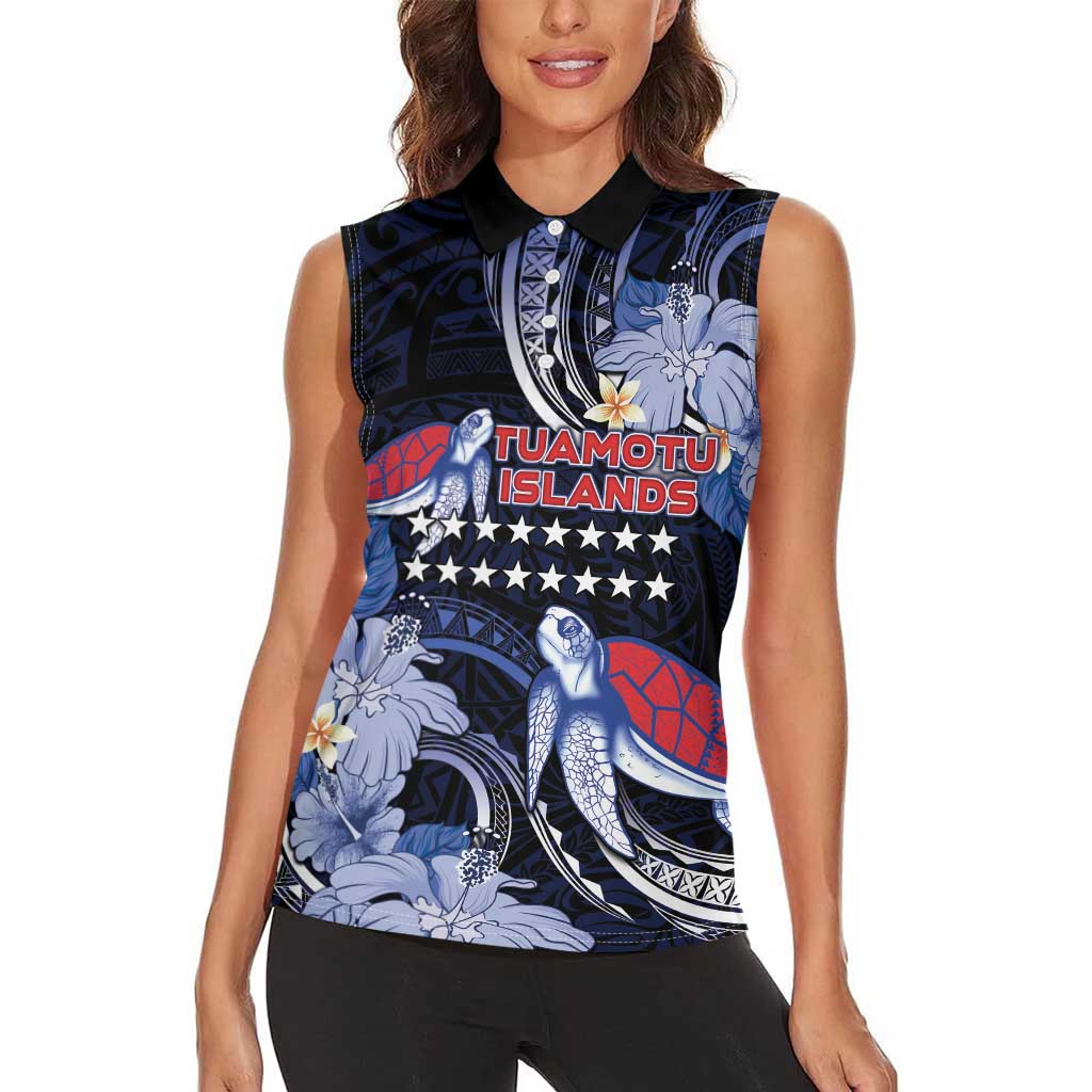 Tuamotu Islands Women Sleeveless Polo Shirt Polynesian Pattern With Turtle