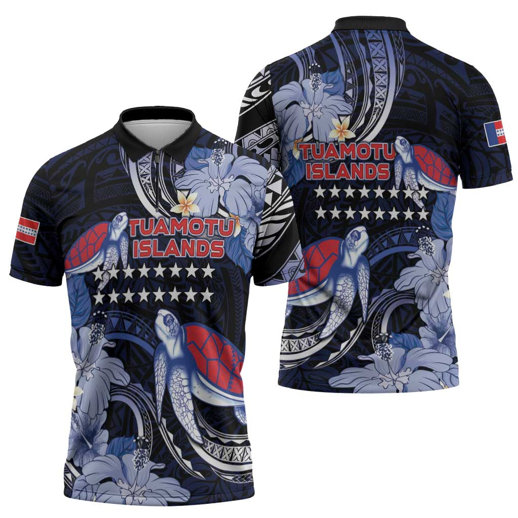Tuamotu Islands Zipper Polo Shirt Polynesian Pattern With Turtle