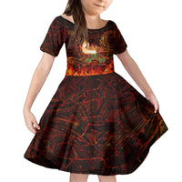 Samoa Siva Afi Festival Family Matching Off Shoulder Maxi Dress and Hawaiian Shirt Fire Knife Dancing LT05 Daughter's Dress Green - Polynesian Pride