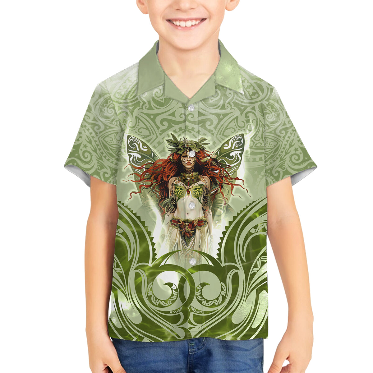 New Zealand Maori Fairy Patupaiarehe Family Matching Off Shoulder Long Sleeve Dress and Hawaiian Shirt Polynesian Style LT05 Son's Shirt Red - Polynesian Pride