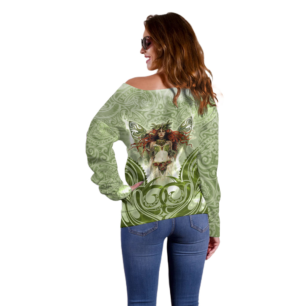 New Zealand Maori Fairy Patupaiarehe Off Shoulder Sweater Polynesian Style LT05 - Polynesian Pride