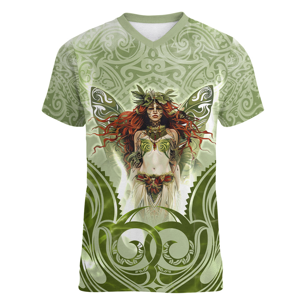 New Zealand Maori Fairy Patupaiarehe Women V Neck T Shirt Polynesian Style LT05 Female Red - Polynesian Pride