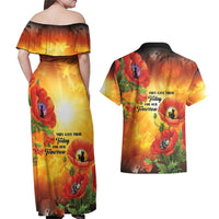 ANZAC Day Red Poppy Couples Matching Off Shoulder Maxi Dress and Hawaiian Shirt Honoring The ANZAC Spirit LT05 - Polynesian Pride
