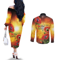 ANZAC Day Red Poppy Couples Matching Off The Shoulder Long Sleeve Dress and Long Sleeve Button Shirt Honoring The ANZAC Spirit LT05 - Polynesian Pride