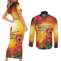ANZAC Day Red Poppy Couples Matching Short Sleeve Bodycon Dress and Long Sleeve Button Shirt Honoring The ANZAC Spirit LT05 - Polynesian Pride