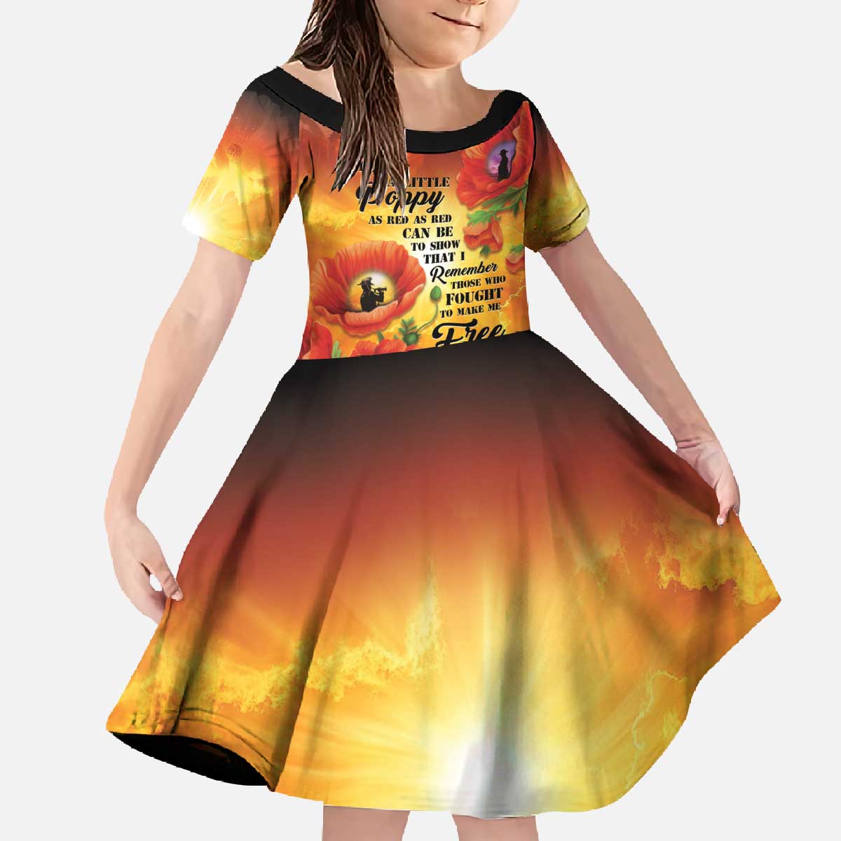 ANZAC Day Red Poppy Family Matching Off The Shoulder Long Sleeve Dress and Hawaiian Shirt Honoring The ANZAC Spirit LT05 Daughter's Dress Orange - Polynesian Pride