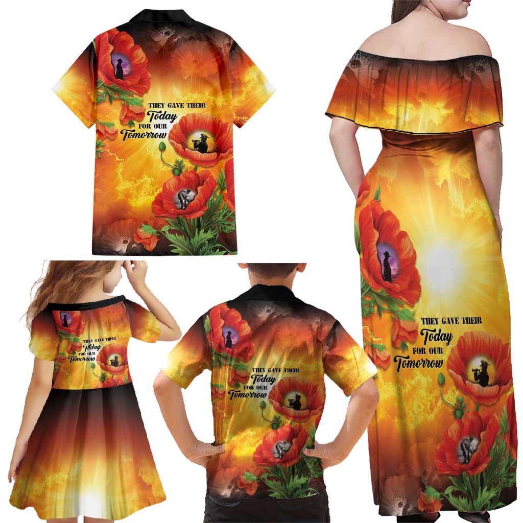 ANZAC Day Red Poppy Family Matching Off Shoulder Maxi Dress and Hawaiian Shirt Honoring The ANZAC Spirit LT05 - Polynesian Pride