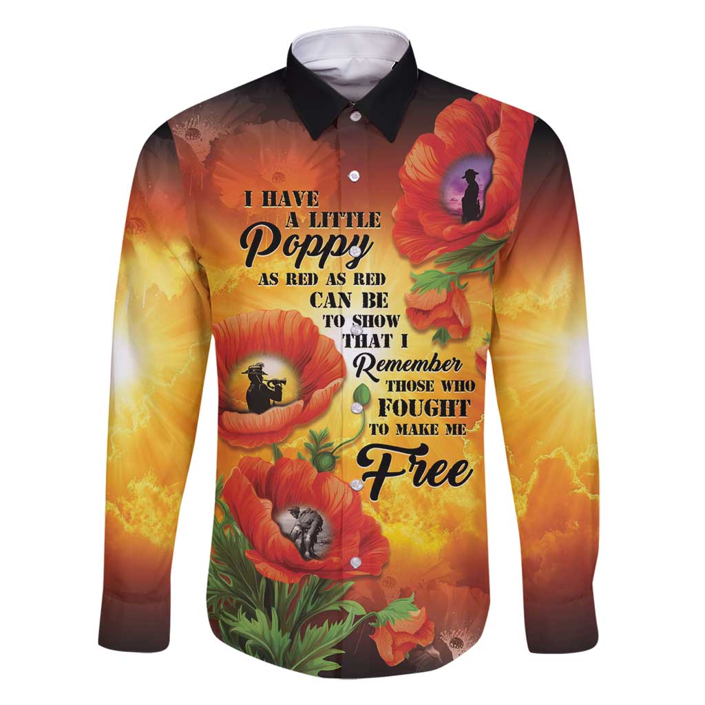 ANZAC Day Red Poppy Family Matching Off Shoulder Maxi Dress and Hawaiian Shirt Honoring The ANZAC Spirit LT05 Dad's Shirt - Long Sleeve Orange - Polynesian Pride