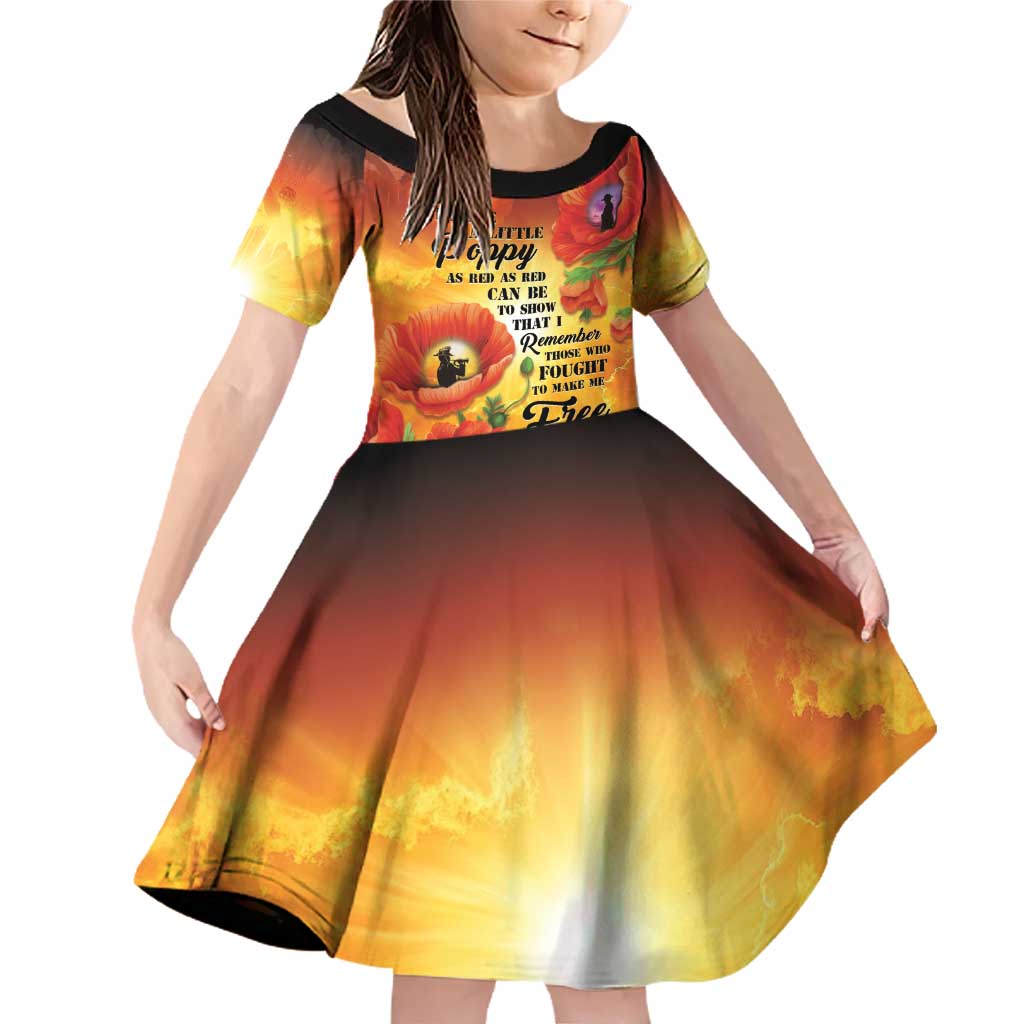 ANZAC Day Red Poppy Family Matching Off Shoulder Short Dress and Hawaiian Shirt Honoring The ANZAC Spirit LT05 Daughter's Dress Orange - Polynesian Pride