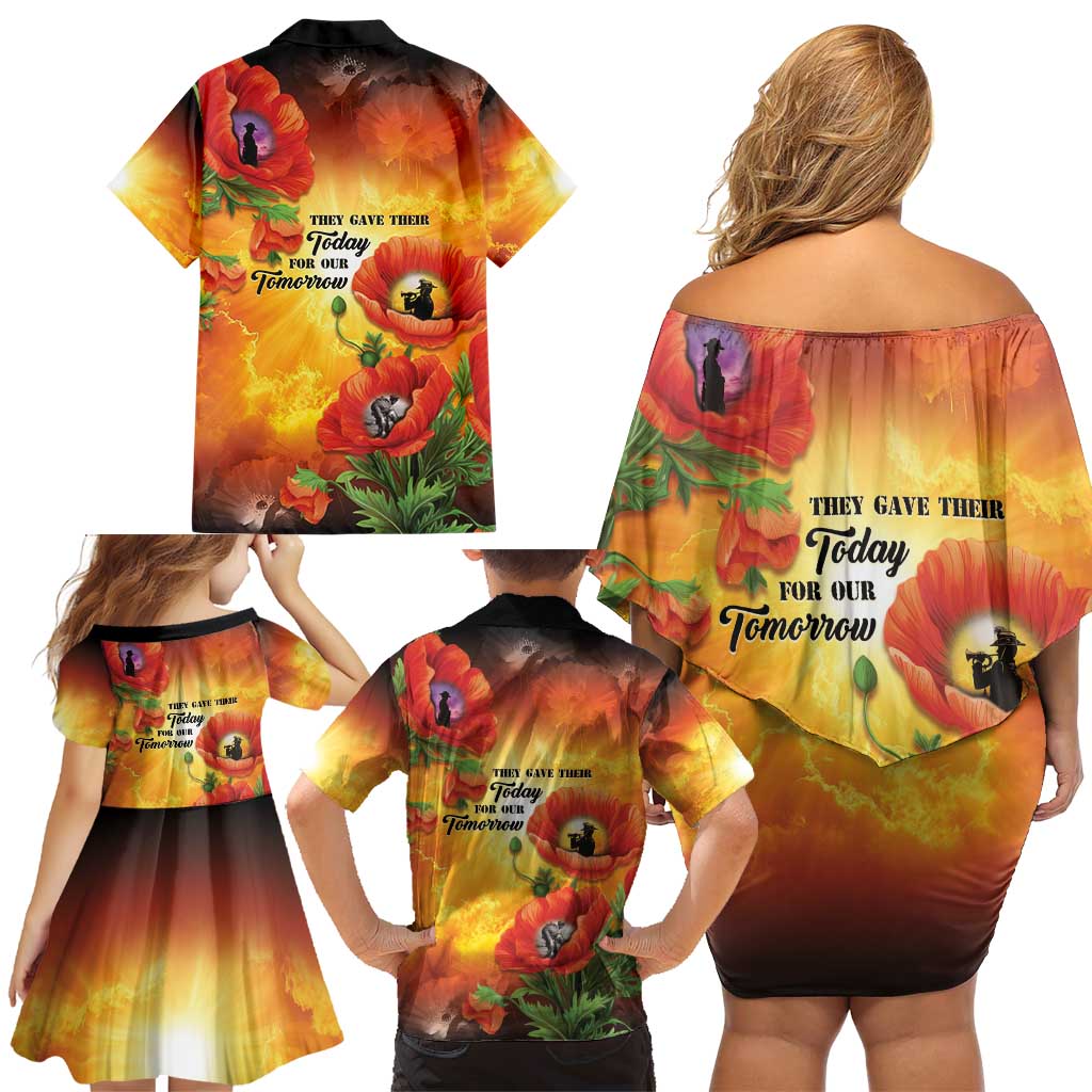 ANZAC Day Red Poppy Family Matching Off Shoulder Short Dress and Hawaiian Shirt Honoring The ANZAC Spirit LT05 - Polynesian Pride
