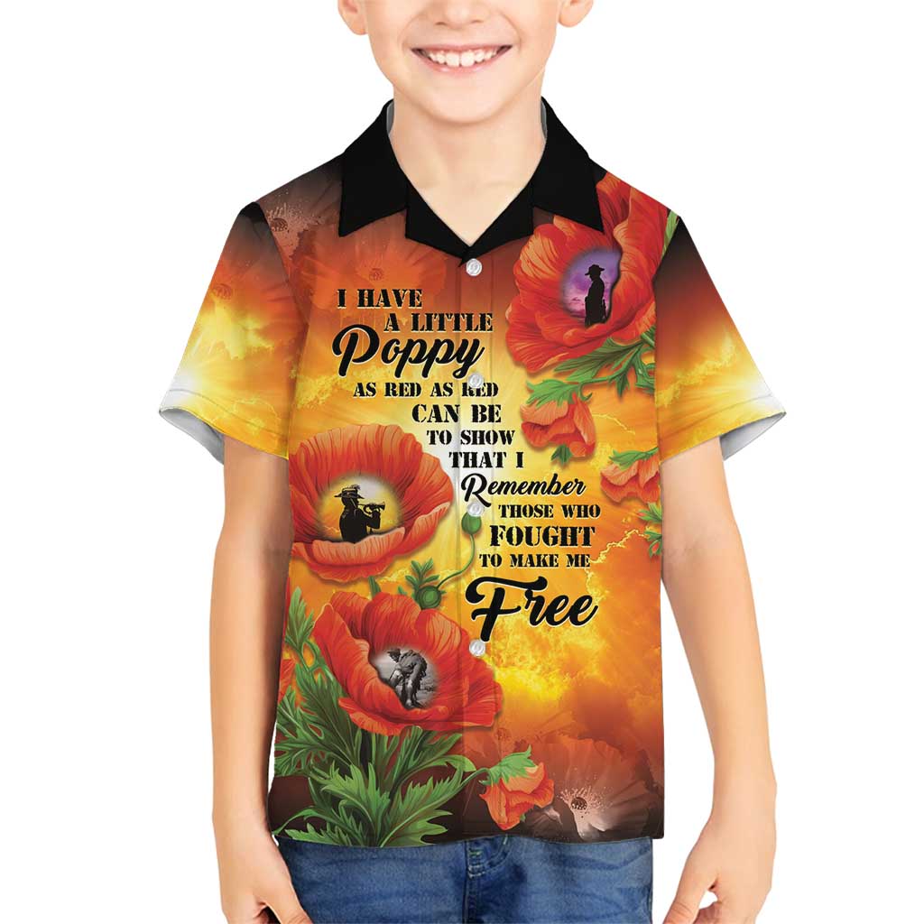 ANZAC Day Red Poppy Family Matching Puletasi and Hawaiian Shirt Honoring The ANZAC Spirit LT05 Son's Shirt Orange - Polynesian Pride