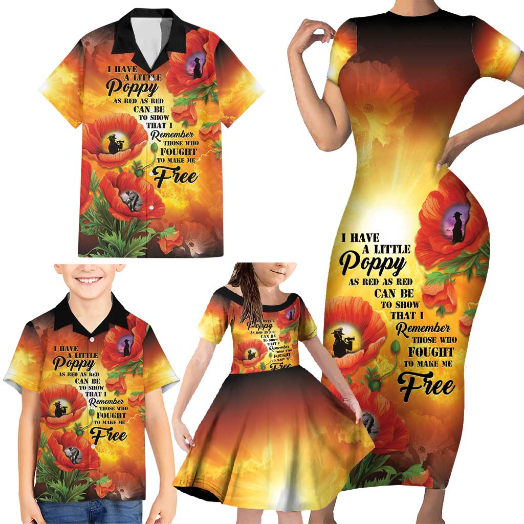ANZAC Day Red Poppy Family Matching Short Sleeve Bodycon Dress and Hawaiian Shirt Honoring The ANZAC Spirit LT05 - Polynesian Pride