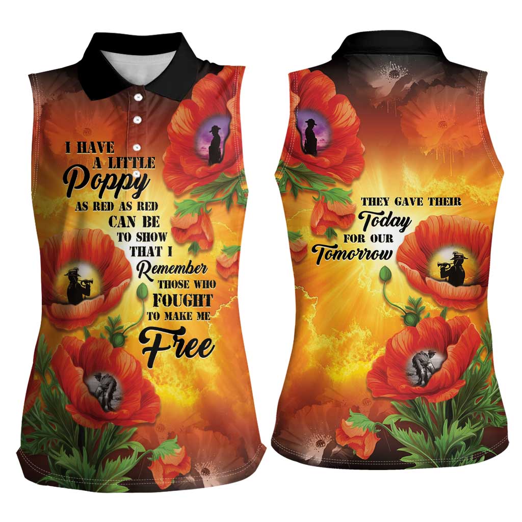 ANZAC Day Red Poppy Women Sleeveless Polo Shirt Honoring The ANZAC Spirit