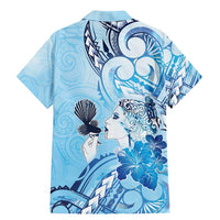 Aotearoa Maori Wahine Family Matching Mermaid Dress and Hawaiian Shirt Fantail Bird Blue Gold Marble LT05 - Polynesian Pride