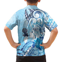 Aotearoa Maori Wahine Family Matching Summer Maxi Dress and Hawaiian Shirt Fantail Bird Blue Gold Marble LT05 - Polynesian Pride