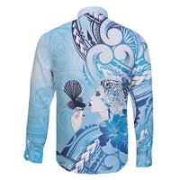 Aotearoa Maori Wahine Family Matching Summer Maxi Dress and Hawaiian Shirt Fantail Bird Blue Gold Marble LT05 - Polynesian Pride