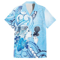 Aotearoa Maori Wahine Family Matching Tank Maxi Dress and Hawaiian Shirt Fantail Bird Blue Gold Marble LT05 Dad's Shirt - Short Sleeve Blue - Polynesian Pride
