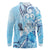 Aotearoa Maori Wahine Long Sleeve Polo Shirt Fantail Bird Blue Gold Marble