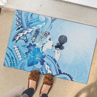 Aotearoa Maori Wahine Rubber Doormat Fantail Bird Blue Gold Marble