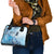 Aotearoa Maori Wahine Shoulder Handbag Fantail Bird Blue Gold Marble