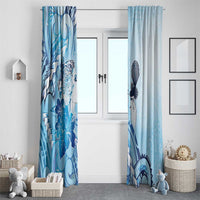 Aotearoa Maori Wahine Window Curtain Fantail Bird Blue Gold Marble LT05 - Polynesian Pride