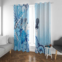 Aotearoa Maori Wahine Window Curtain Fantail Bird Blue Gold Marble LT05 With Grommets Blue - Polynesian Pride