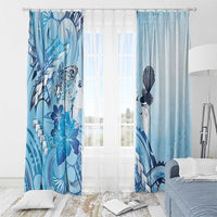 Aotearoa Maori Wahine Window Curtain Fantail Bird Blue Gold Marble LT05 - Polynesian Pride