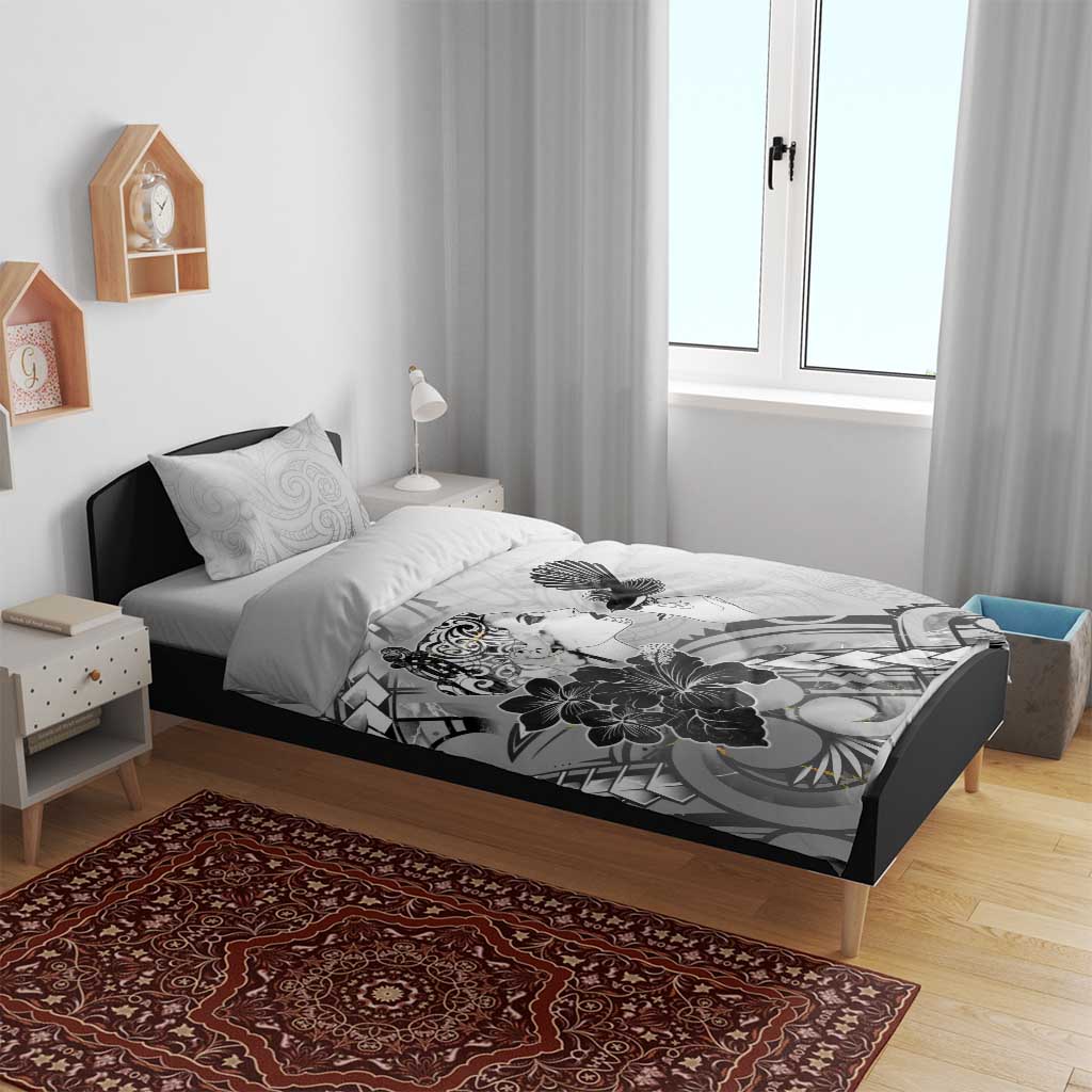 Aotearoa Maori Wahine Bedding Set Fantail Bird Black Gold Marble