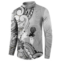 Aotearoa Maori Wahine Button Sweatshirt Fantail Bird Black Gold Marble