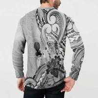 Aotearoa Maori Wahine Button Sweatshirt Fantail Bird Black Gold Marble