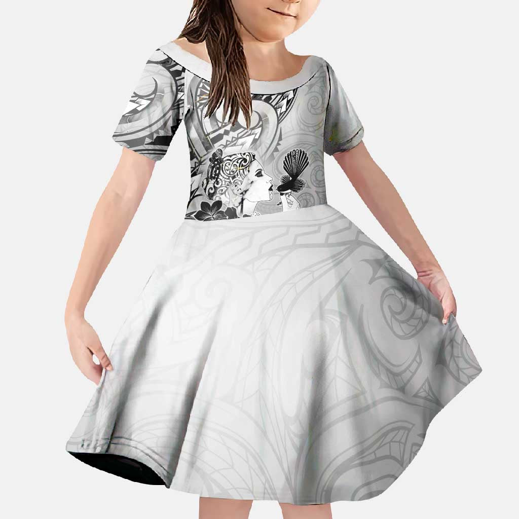 Aotearoa Maori Wahine Family Matching Long Sleeve Bodycon Dress and Hawaiian Shirt Fantail Bird Black Gold Marble LT05 Daughter's Dress Black - Polynesian Pride