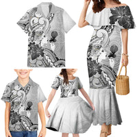 Aotearoa Maori Wahine Family Matching Mermaid Dress and Hawaiian Shirt Fantail Bird Black Gold Marble LT05 - Polynesian Pride