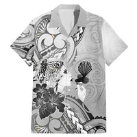 Aotearoa Maori Wahine Family Matching Mermaid Dress and Hawaiian Shirt Fantail Bird Black Gold Marble LT05 Dad's Shirt - Short Sleeve Black - Polynesian Pride