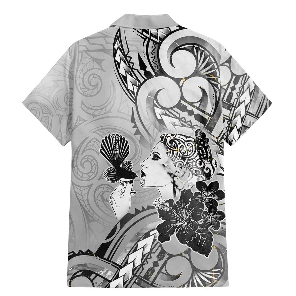 Aotearoa Maori Wahine Family Matching Mermaid Dress and Hawaiian Shirt Fantail Bird Black Gold Marble LT05 - Polynesian Pride
