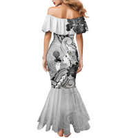 Aotearoa Maori Wahine Family Matching Mermaid Dress and Hawaiian Shirt Fantail Bird Black Gold Marble LT05 - Polynesian Pride