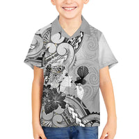 Aotearoa Maori Wahine Family Matching Off Shoulder Maxi Dress and Hawaiian Shirt Fantail Bird Black Gold Marble LT05 Son's Shirt Black - Polynesian Pride