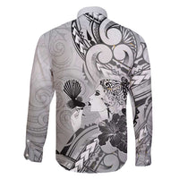 Aotearoa Maori Wahine Family Matching Off Shoulder Short Dress and Hawaiian Shirt Fantail Bird Black Gold Marble LT05 - Polynesian Pride
