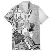 Aotearoa Maori Wahine Family Matching Short Sleeve Bodycon Dress and Hawaiian Shirt Fantail Bird Black Gold Marble LT05 Dad's Shirt - Short Sleeve Black - Polynesian Pride