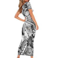 Aotearoa Maori Wahine Family Matching Short Sleeve Bodycon Dress and Hawaiian Shirt Fantail Bird Black Gold Marble LT05 - Polynesian Pride