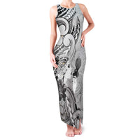 Aotearoa Maori Wahine Family Matching Tank Maxi Dress and Hawaiian Shirt Fantail Bird Black Gold Marble LT05 Mom's Dress Black - Polynesian Pride