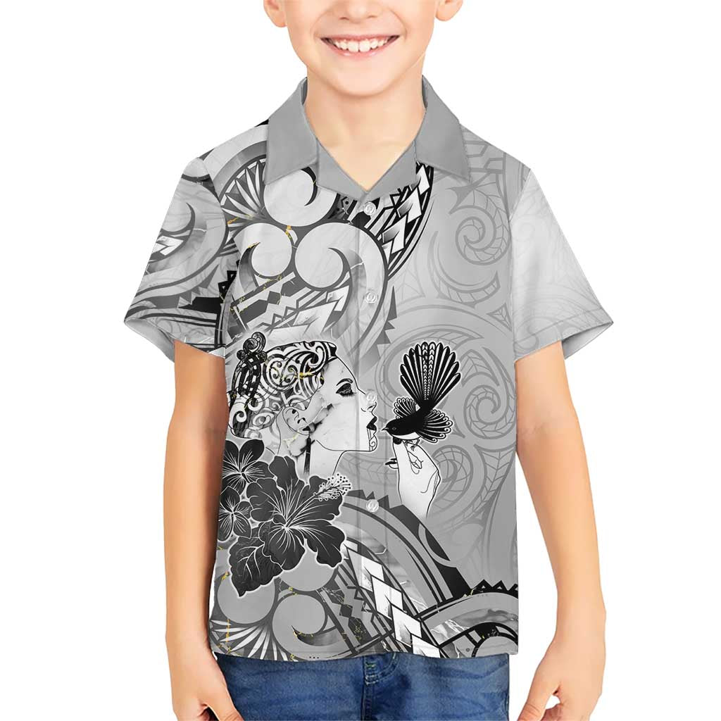 Aotearoa Maori Wahine Hawaiian Shirt Fantail Bird Black Gold Marble