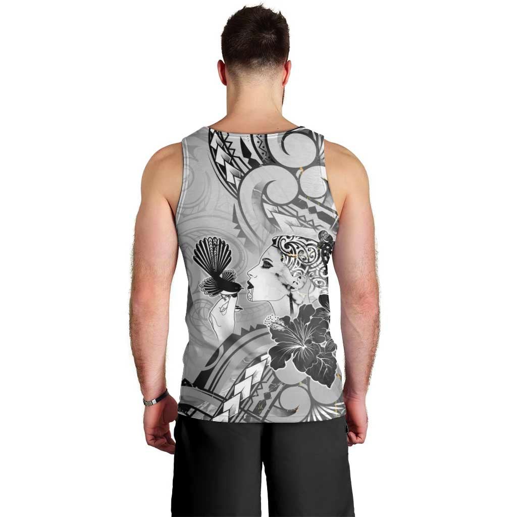 Aotearoa Maori Wahine Men Tank Top Fantail Bird Black Gold Marble