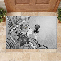 Aotearoa Maori Wahine Rubber Doormat Fantail Bird Black Gold Marble