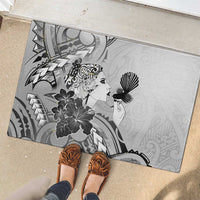 Aotearoa Maori Wahine Rubber Doormat Fantail Bird Black Gold Marble