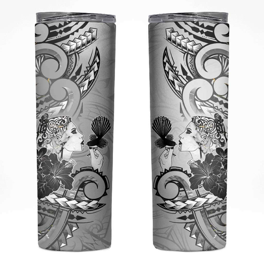 Aotearoa Maori Wahine Skinny Tumbler Fantail Bird Black Gold Marble LT05 Black - Polynesian Pride