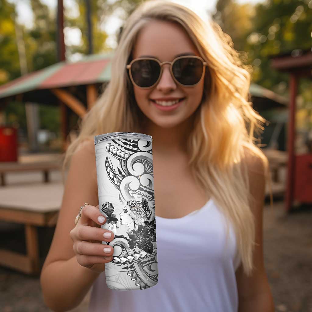 Aotearoa Maori Wahine Skinny Tumbler Fantail Bird Black Gold Marble LT05 - Polynesian Pride