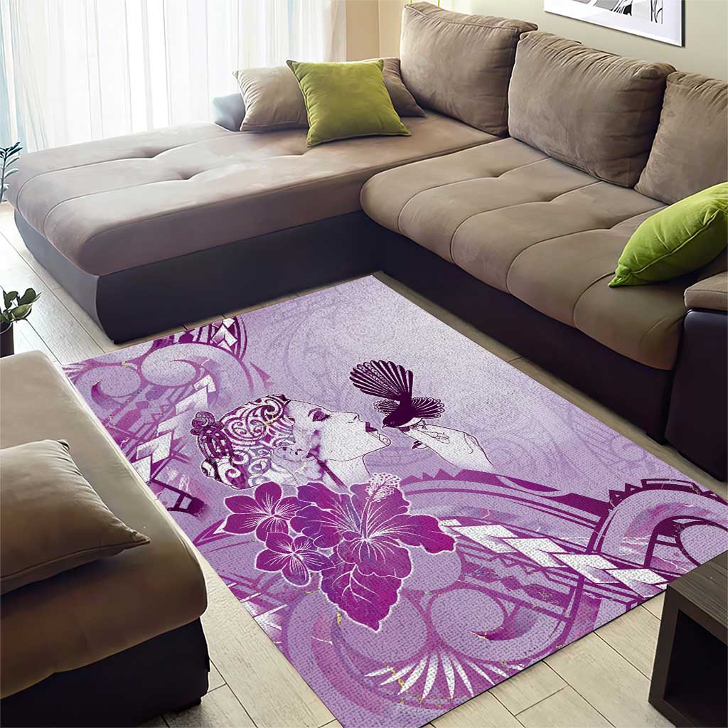 Aotearoa Maori Wahine Area Rug Fantail Bird Purple Gold Marble