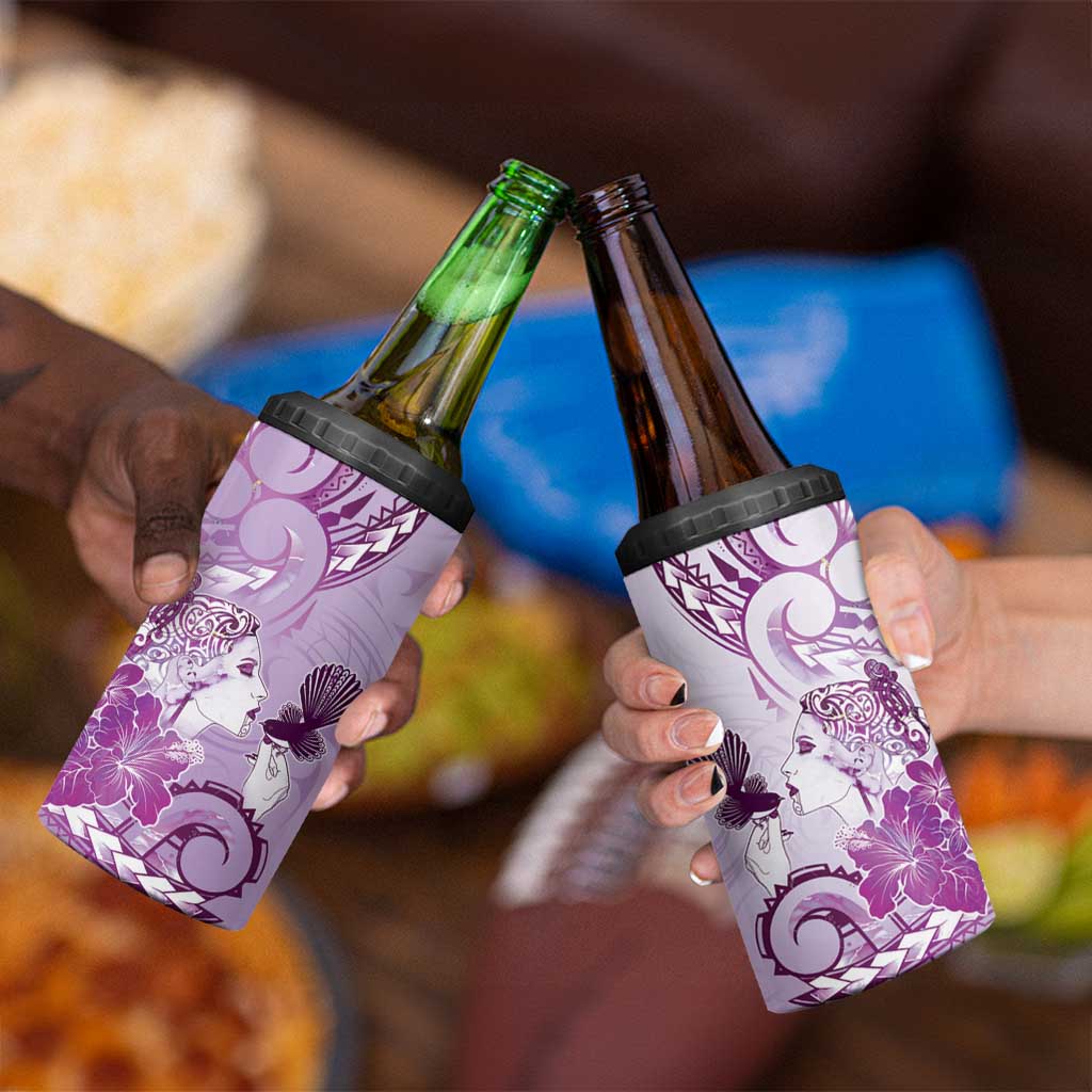 Aotearoa Maori Wahine 4 in 1 Can Cooler Tumbler Fantail Bird Purple Gold Marble LT05 - Polynesian Pride