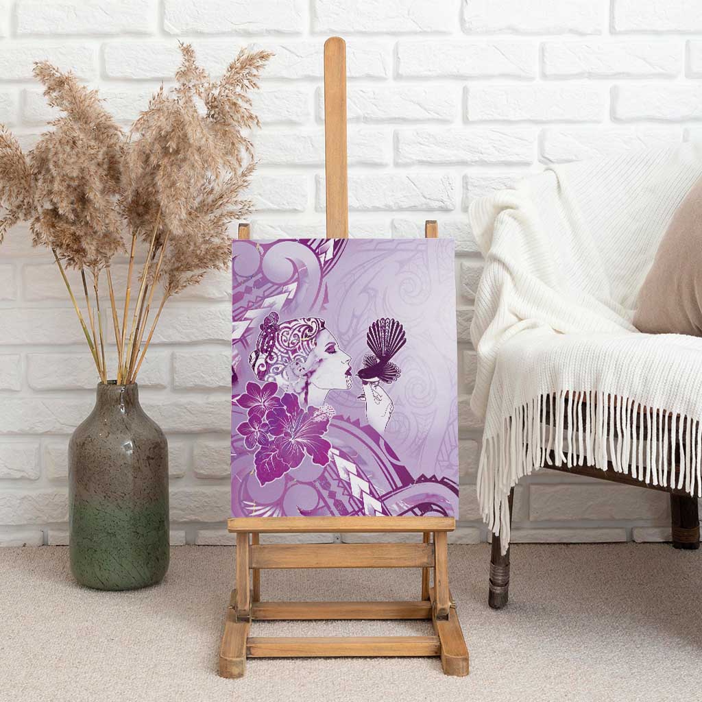 Aotearoa Maori Wahine Canvas Wall Art Fantail Bird Purple Gold Marble