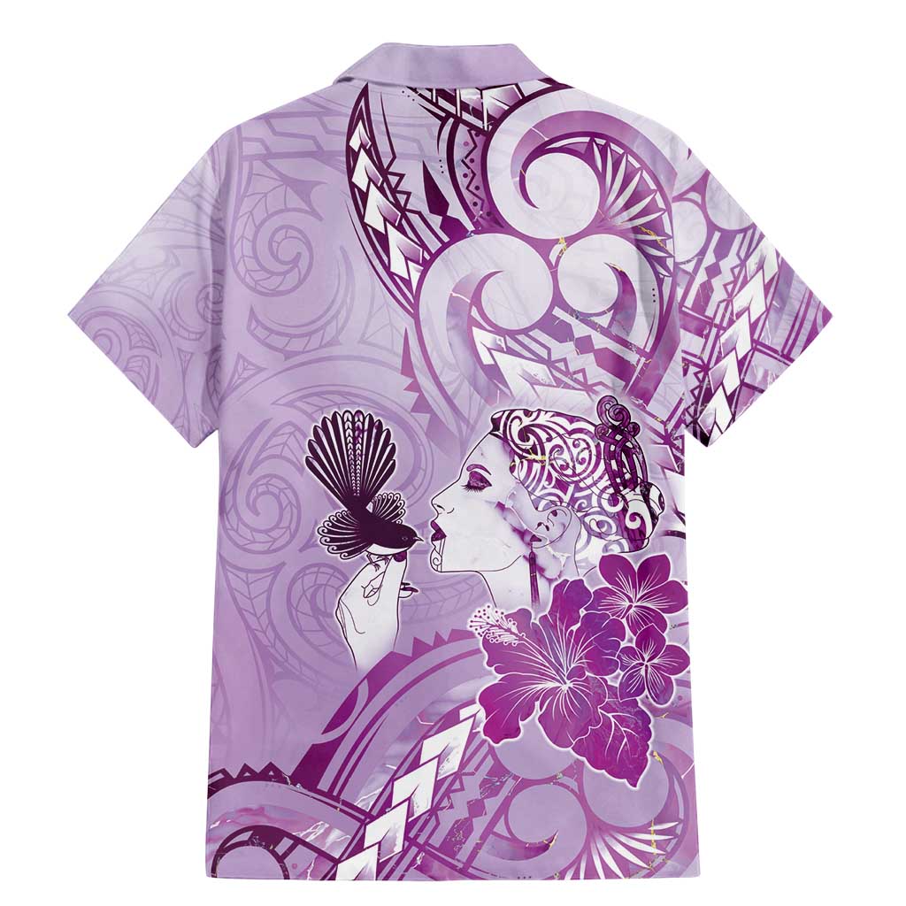 Aotearoa Maori Wahine Family Matching Mermaid Dress and Hawaiian Shirt Fantail Bird Purple Gold Marble LT05 - Polynesian Pride